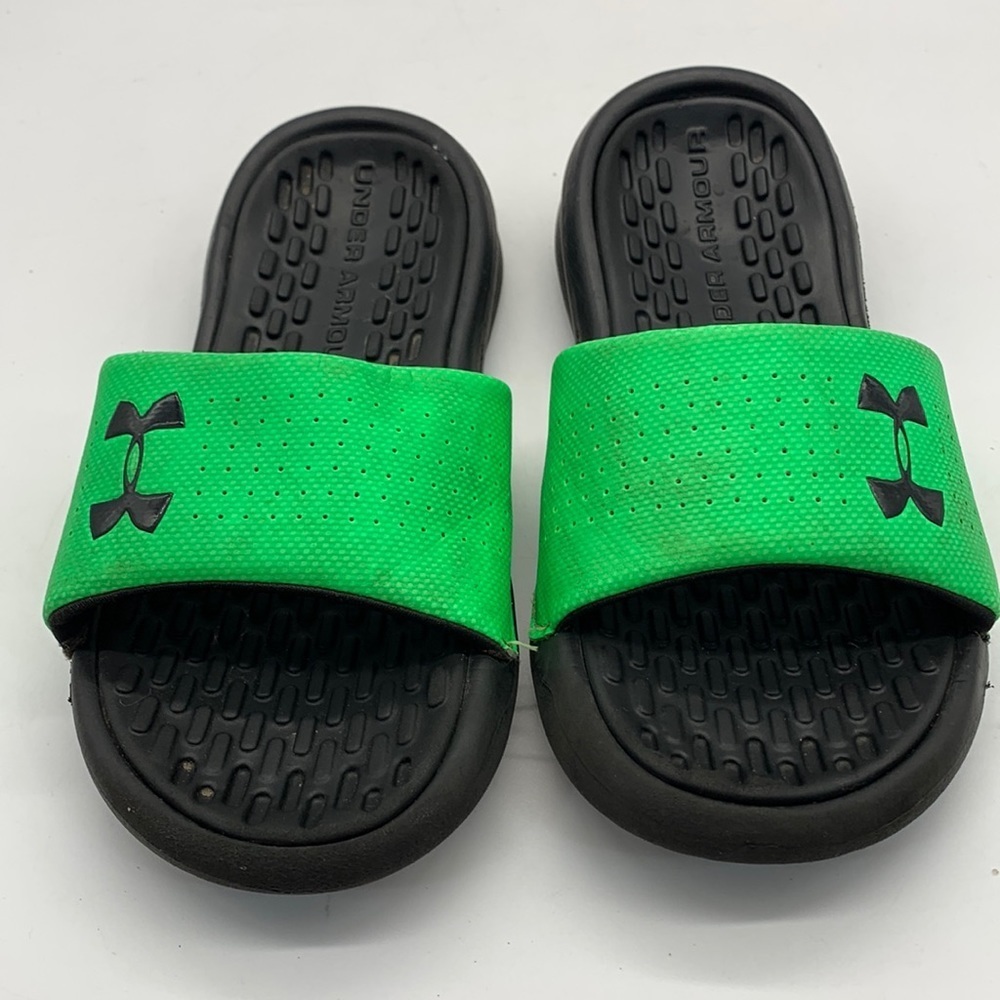 Under Amour Unisex  Neon Green Slides size 2Y